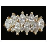 14K Yellow gold marquise cut CZ cocktail ring,