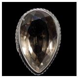 Sterling silver bezel set large pear cut smoky