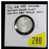 .999 Silver 1/10 oz. Indian round, Golden State