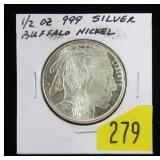 .999 Silver 1/2 oz. Buffalo round