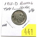 1913-D Type I Buffalo nickel, restored date