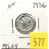 1936 Mercury dime