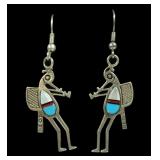 Sterling silver Kokopelli shepherd hook earrings