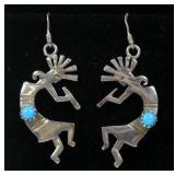 Sterling silver Kokopelli shepherd hook earrings