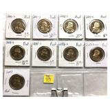x9- Sacagawea dollars, Proof, mixed dates x-9