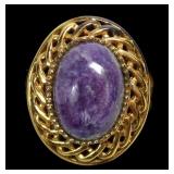 Sterling silver gold plated oval cabochon purple