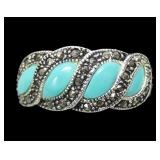 Sterling silver turquoise and marcasite 4-stone