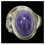 Sajen sterling silver bezel set purple agate ring,