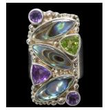 Sterling silver bezel set amethyst, peridot and