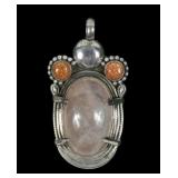 Sterling silver rose quartz and goldstone pendant,