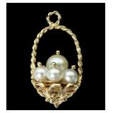 14K Yellow gold basket charm with 7 pearls,