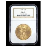 1922 $20 Gold Saint Gaudens Double Eagle NGC