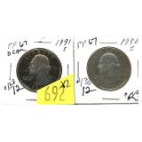 x2- Proof Washington quarters: 1990-S, 1991-S -x2