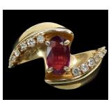 14K Yellow gold oval cut ruby ring in bypass
