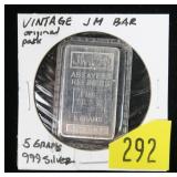 JM .999 Fine Silver 5 gram bar