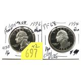 x2- Proof Washington quarters: 1994-S, 1996-S -x2