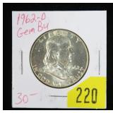 1962-D Franklin half dollar, gem BU