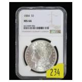 1884 Morgan dollar NGC slab certified MS-66