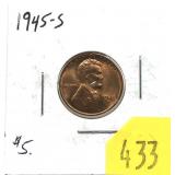 1945-S Lincoln cent, Unc.