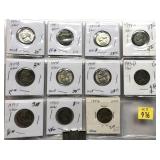 x11- War nickels, mixed dates, 35% silver -x11