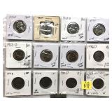x12- Jefferson nickels, mixed dates -x12 nickels-