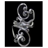 Sterling silver open swirling bypass design ring,