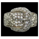 Sterling silver pace CZ buckled belt design ring,