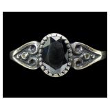 Sterling silver dentail set faceted hematite ring,