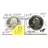 x2- Proof Washington quarters: 1992-S(silver