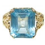 14K Yellow gold emerald cut blue topaz ring in