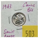 1943 Mercury dime, BU