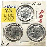 x3- 1948 P.D.S. Roosevelt dimes -x3 dimes- Sold by