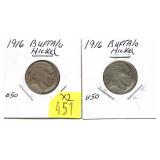 x2- 1916 Buffalo nickels- x2 nickels- Sold by the