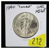 1940 Walking Liberty half dollar, gem BU
