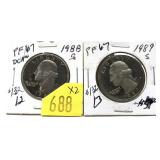 x2- Proof Washington quarters: 1988-S, 1989-S -x2