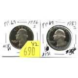 x2- Proof Washington quarters: 1986-S, 1987-S -x2