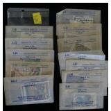 Lot ,12 glassines used foreign stamps 1968- 1983