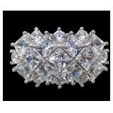 Sterling silver princess cut pave CZ statement