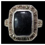 Sterling silver vintage black onyx ring, as is,
