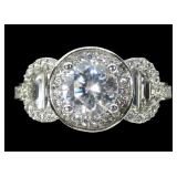 Sterling silver round and baguette CZ cocktail