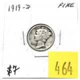 1919-D Mercury dime