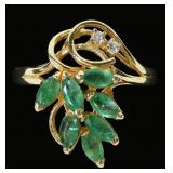 14K Yellow gold marquise cut natural emeralds