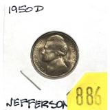 1950-D nickel, Unc.