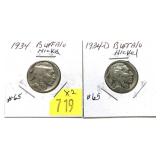 x2- Buffalo nickels: 1934, 1934-D -x2 nickels -
