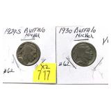 x2- Buffalo nickels: 1929-S, 1930 -x2 nickels -