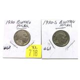 x2- Buffalo nickels: 1930, 1930-S -x2 nickels -