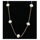 14K Yellow gold 18" pearl station necklace, 4.3