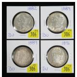 x4- Morgan BU dollars: 1882, 2-1889, 1896-x4