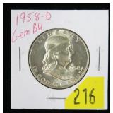 1958-D Franklin half dollar, gem BU
