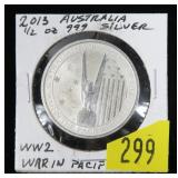 2013 .999 Silver 1/2 oz. Australia WWII War in